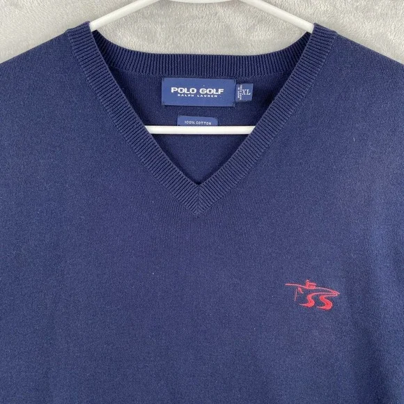 Polo Ralph Lauren Golf Sweater Vest men's XL Sleeveless V-Neck Cotton Knit Blue - Picture 2 of 9